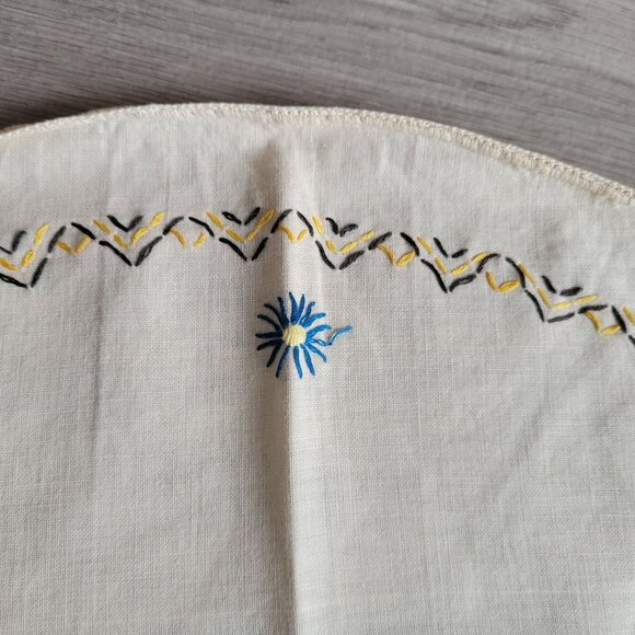 Vintage Hand-Embroidered Round Floral Tablecloth 18" - Picture 3 of 6